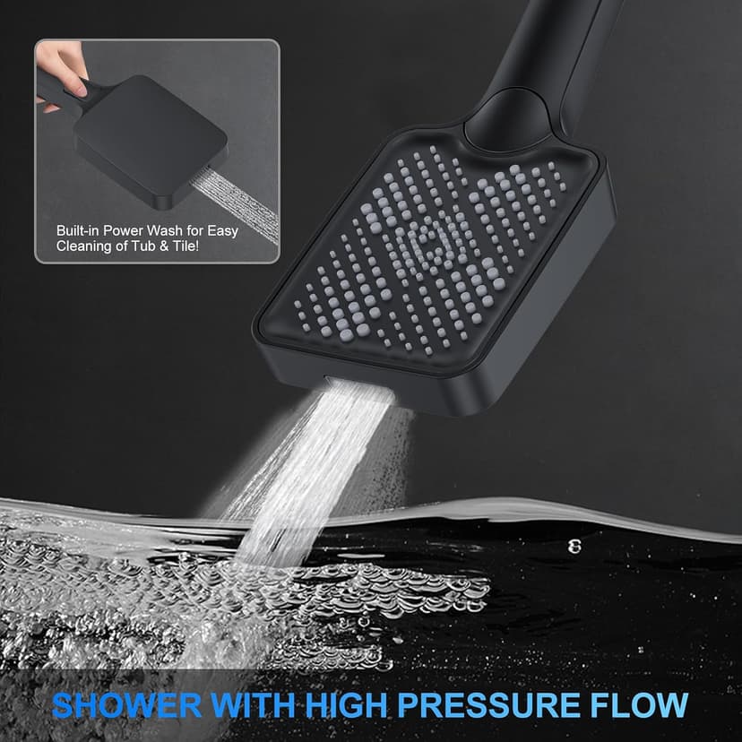 Shower Faucet Set, 12" Ceiling Mount Rainfall Shower System with 2 Rain Shower Head and Multi-function Handheld Head Push Button Diverter Shower Faucet Trim Kit (12", Matte Black)