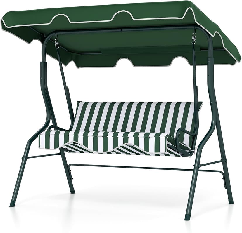 Tangkula 3 Person Porch Swing, Patio Swing with Removable Cushion & Powder-Coated Steel Frame, Outdoor Swing with Canopy for Porch, Backyard, Garden, Balcony (Green)