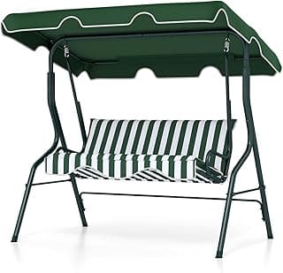 Tangkula 3 Person Porch Swing, Patio Swing with Removable Cushion & Powder-Coated Steel Frame, Outdoor Swing with Canopy for Porch, Backyard, Garden, Balcony (Green)