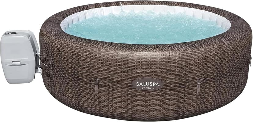 Bestway SaluSpa St Moritz Large Round AirJet 7 Person Inflatable Hot Tub Portable Outdoor Spa with 180 Soothing AirJets and Cover, Brown