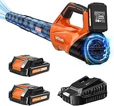 2025 Upgrade Leaf Blower, Leaf Blower Cordless with 2*2.6AH Batteries and Fast Charger, 450CFM &150MPH and 2 Speed Mode, Lightweight Electric Leaf Blowers for Lawn,Yard, Leaves, Dust,Snow Care(Orange)