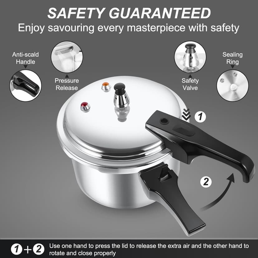 Compact Pressure Cooker, 3.17 Quart Aluminum Alloy Pressure Cooker 18cm/7inch Bottom 3L Mini Pressure Cooker for 1-2 Person, Ideal for Solo Cooking, Dorms & Camping Gas Induction Stove Compatible
