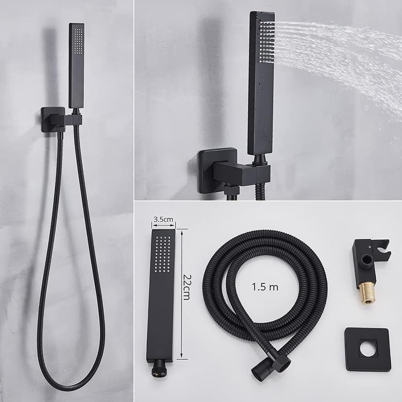 Shower Kits, Thermostatic Shower System LED 20"" Square Rainfall Shower Head System with Handheld Combo Set, Embedded Installation Black Shower Faucet Set Complete, (2 S?tt A)