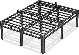 NKZ 24 Inch Full Size Bed Frame, Metal Bed Frame & Box Spring 2 in 1 Platform with Round Corner Legs, 4000Lbs Heavy Duty Metal Frame, Mattress Slide Stopper, Headboard Hole, Noise-Free, Easy Assembly