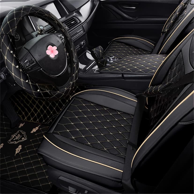 Car Seat Covers Full Set, Super Luxurious Heavy Duty Waterproof Leather Automotive Vehicle Cover for Cars SUV Pick-up Truck, Universal Non-Slip Seat Car Accessories (Black)