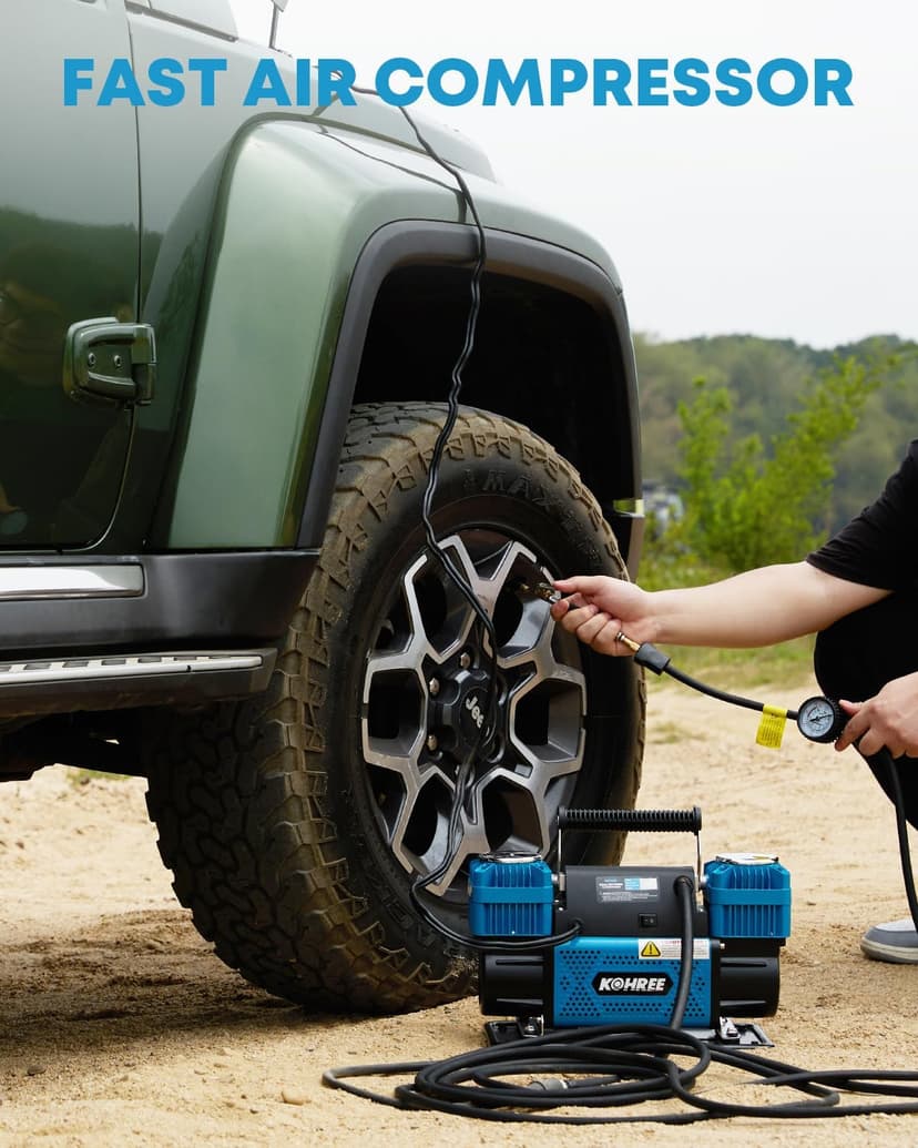 Kohree 12V Dual Cylinder Air Compressor, 12.35 ft³/Min Fast Tire Inflator, Portable Heavy Duty Tire Pump with Max 150 PSI for Offroad Truck, RV, 4x4 Vehicles