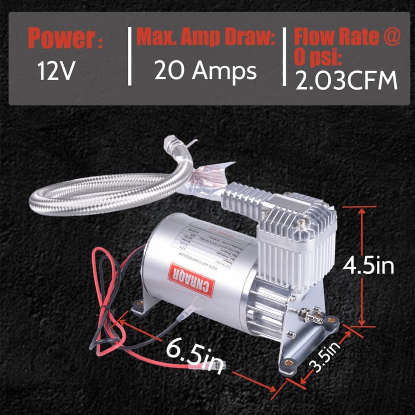 150 PSI Air Compressor with 1.6 Gallon Air Tank Aluminum Air Compressor Onboard System 12V 1/4NPT for Train Truck Trailer Train Auto Air Lift Suspension Heavy Duty Air Horn Compressor