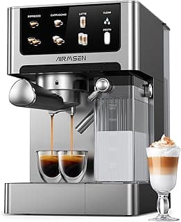 AIRMSEN 20 Bar Espresso Machine with Automatic Milk Frother, Cappuccino & Latte Coffee Maker with Quick Brew Dual Boiler (1350W + 1000W), Stainless Steel, 60oz Water Tank, Touchscreen