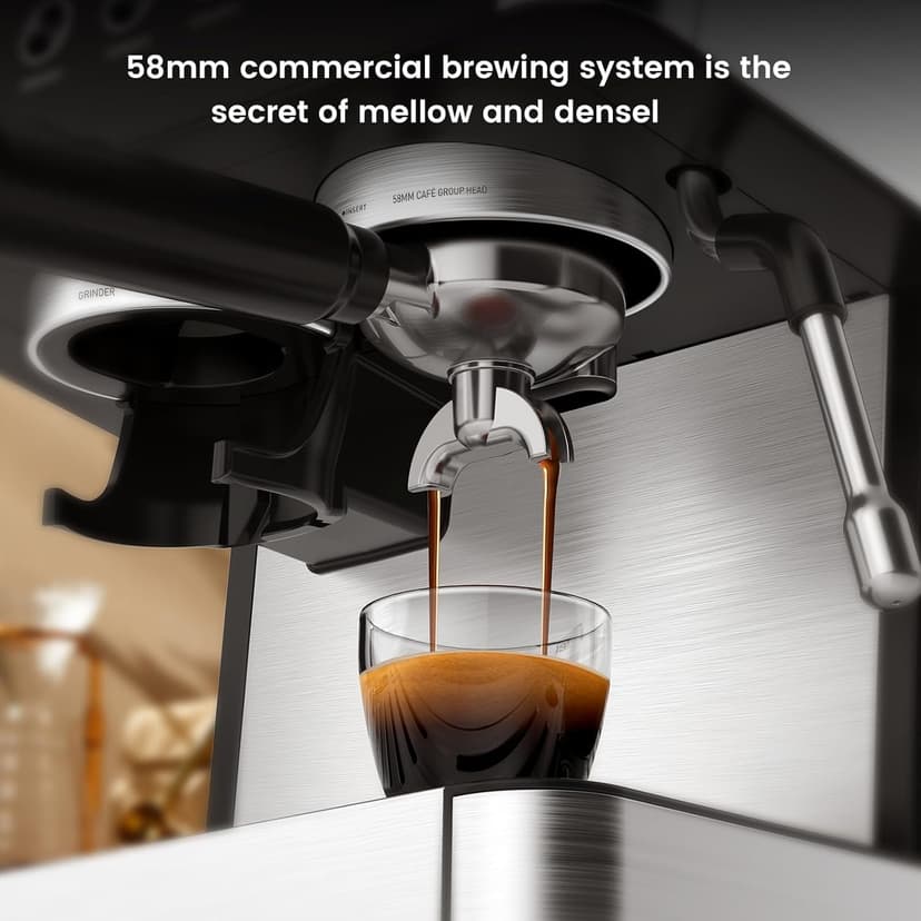 (2025 Upgrade)20 Bar Espresso Machine with Built-in Anti-Clog Coffee Grinder, Expresso Coffee Machines with Milk Steam Wand/Frother/Tamping Tools,Espresso Maker with Grinder for Lattes-Deep Black