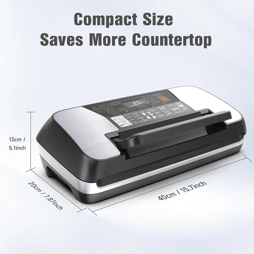 230 Watts Vacuum Sealer for Food, Commercial Vacuum Sealer Machine with Double Heat Seal, Easy Lock Handle, 12 Functions, Bags Storage,Build-in Cutter, 1 Roll and 10 Pre-cut Bags, Progress Display