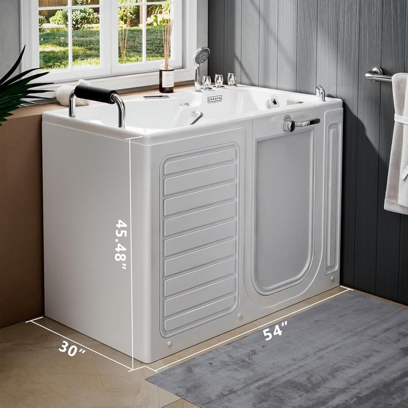 Empava Walk in Tub, 54" Whirlpool Bathtub with 12 Air & 13 Water Jets, Heated Massage Soaking Tub, 20% Wider Outward Swing Door, Right Drain,Walk-In Bathtub for Seniors, Acrylic