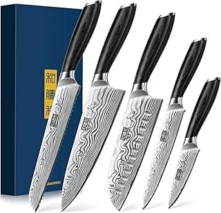5 Pieces Knife Set, Professional Powder Steel Chef Knife Set, Ultra Sharp Japanese Kitchen Knives Set with Ergonomic Pakkawood Handle