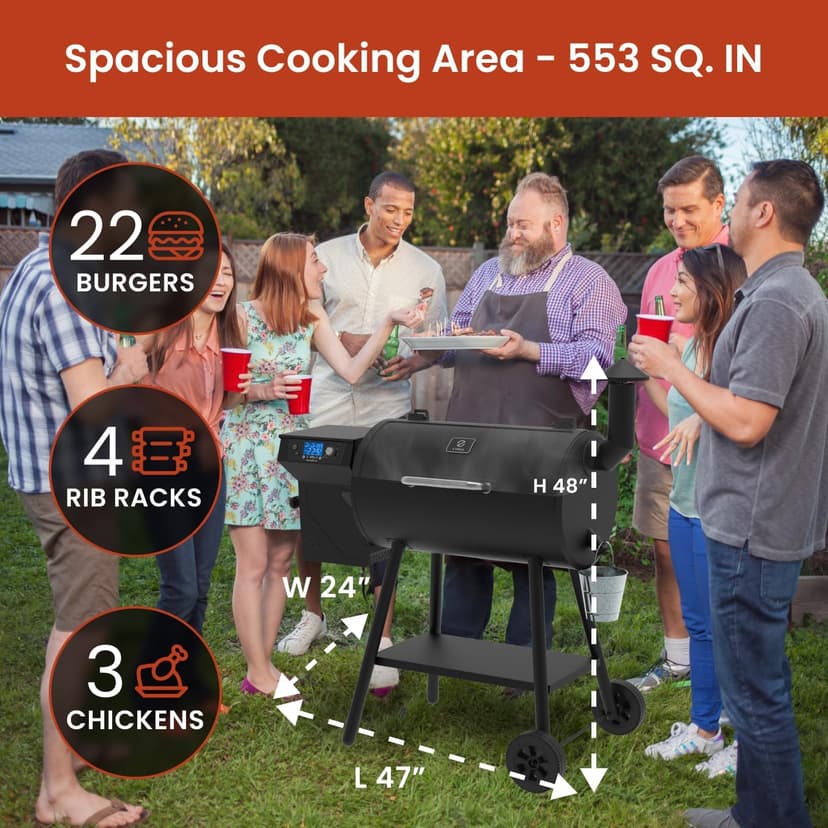 Z GRILLS ZPG 550B2 Wood Pellet Smoker, 8 in 1 BBQ Grill with Latest PID Technology LCD Controller, Auto Temperature Control, Meat Probe, 553 sq in Black