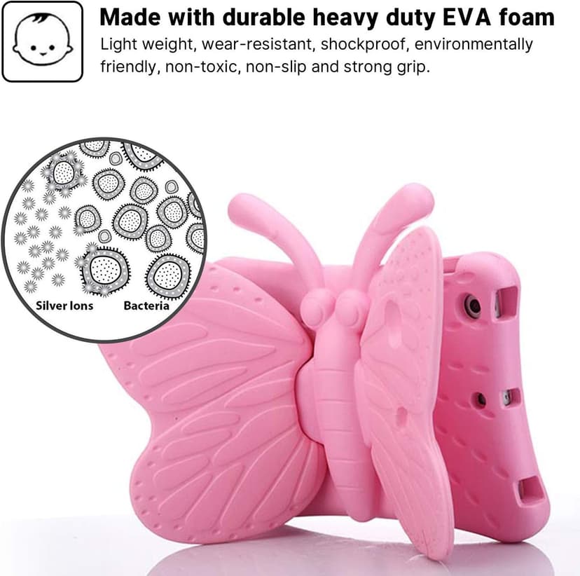 iPad 7 8 10.2 9 3D Cute Butterfly Case for Kids Light Weight EVA Stand Shockproof Rugged Heavy Duty Kids Friendly iPad Cover for Girls iPad 10.2 iPad 7th 8th 9th (Pink)