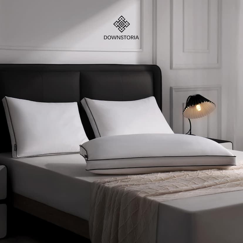 Feather Down Pillows King Size Set of 2 with Gusset, Luxury Hotel Collection Bed Pillow 2 Pack, Down Surrounded Pillows for Sleeping, Soft Fluffy for Side, Back Sleepers 20x36 in.