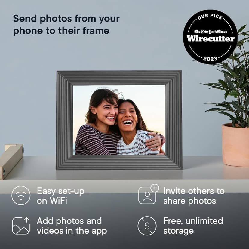 AURA Mason WiFi Digital Picture Frame | Wirecutter's Best Digital Frame for Gifting | Send Photos from Your Phone | Quick, Easy Setup in Aura App | Free Unlimited Storage | Black