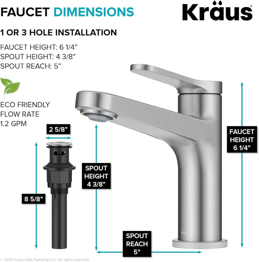 KRAUS Indy Single Handle One Hole Bathroom Sink Faucet in Spot-Free Brushed Nickel, KBF-1411SFBN