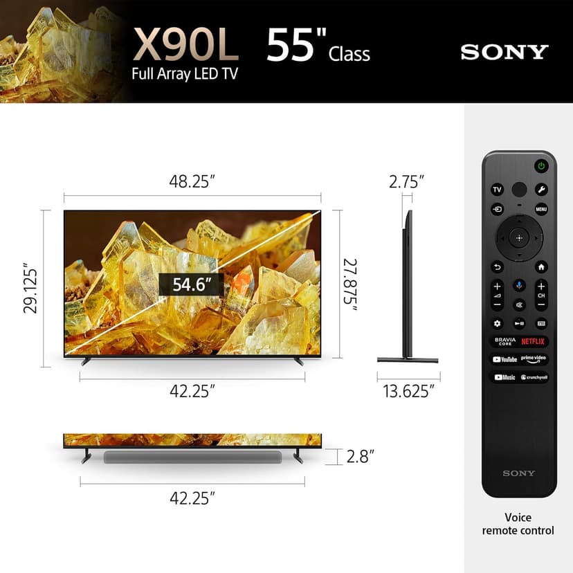 Sony 55 Inch 4K Ultra HD TV X90L Series: BRAVIA XR Full Array LED Smart Google TV with Dolby Vision HDR and Exclusive Features for The PlayStation® 5 XR55X90L- Latest Model,Black