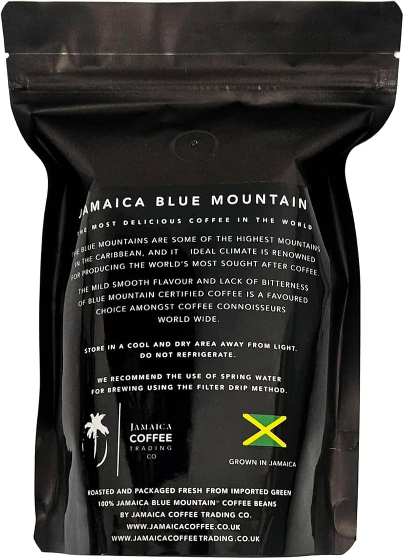 100% Jamaica Blue Mountain Coffee Beans No. 1, 227grams / 8oz - Medium Roast Whole Coffee Bean - 100% Pure Arabica, Small Batch Roasted - JACRA Certified, Low Acidity, Ethically Sourced