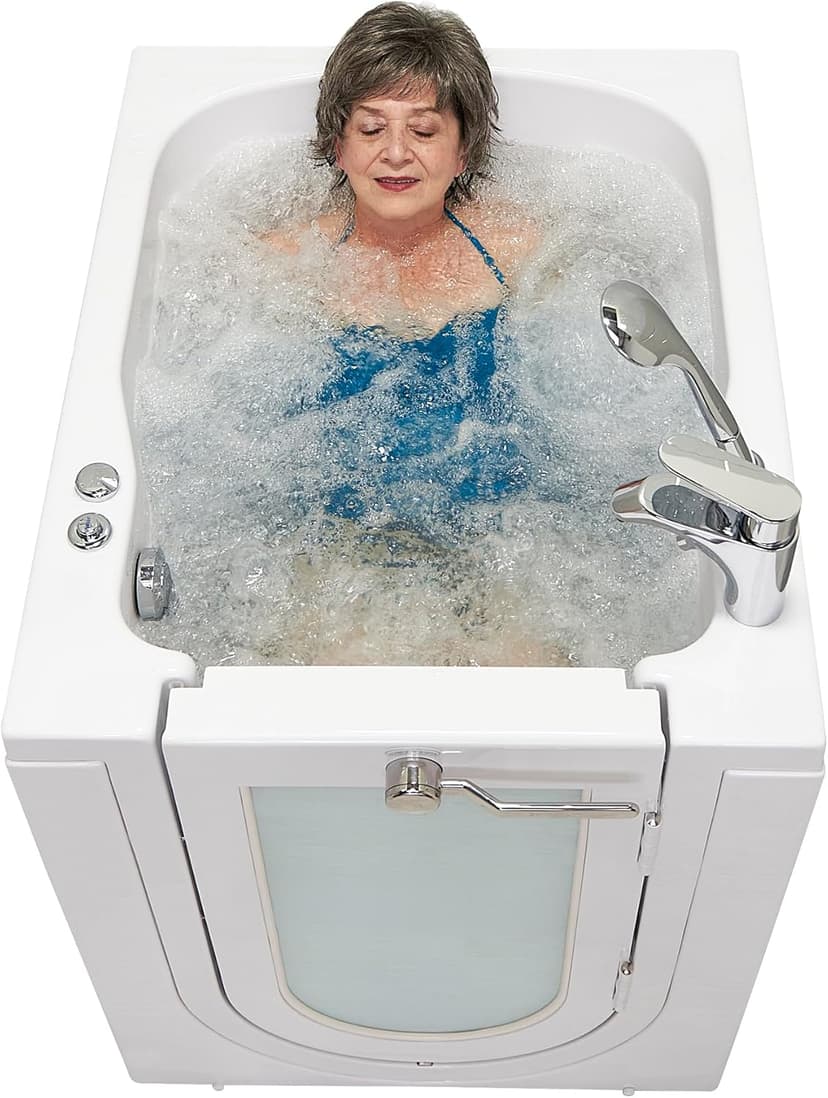 Ella Front Entry 32"x40" Acrylic Hydro Massage Walk-In Bathtub, Right Outward Swing Door, 2 Piece Fast Fill Faucet, 2" Drain