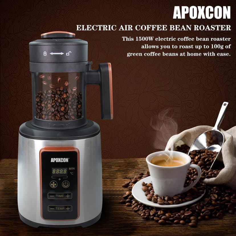 Coffee Bean Roaster Electric Air Coffee Roaster Machine for Home Use with Coffee Bean Chaff Collection Basket Adjustable Timer & Variable Heat Settings & Air Fan Setting 1500W 100g