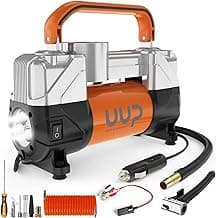 Tire Inflator Air Compressor, 150PSI 12V DC Double Cylinders Heavy Duty Portable Air Pump w/Emergency LED Light for Truck, SUV, Car, RV