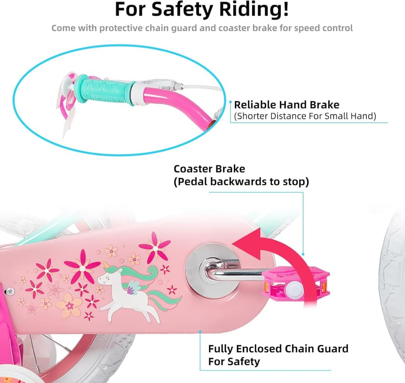JOYSTAR Unicorn Kids Bike for Girls Ages 2-9 Years Old, 12 14 16 18 Inch Kids Bike with Training Wheels, Doll Seat, Streamers and Basket, Toddler Girls Bike, Multiple Colors
