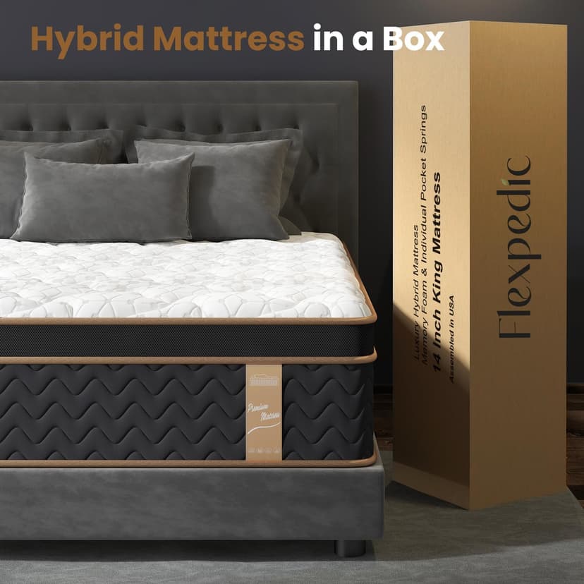 Queen Mattress, 14 Inch Plush Hybrid Mattresses with Gel Memory Foam, Fiberglass-Free Mattress in a Box, Individual Pocket Spring-Motion Isolation-Extra Edge Support, 365 Nights Trial,CertiPUR-US