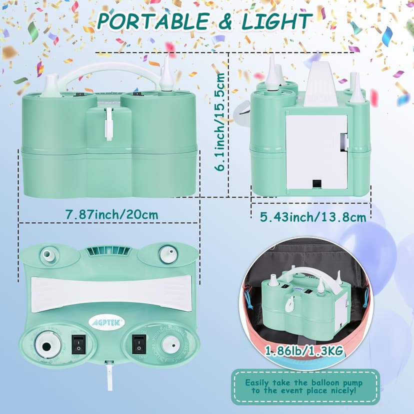 AGPtEK 3-in-1 Air Pump for Inflatables and Balloon Electric Air Balloon Pump 600W for Latex 260Q Foil Balloons with Hose Extension Quick-Fill Inflator Deflator for Air Mattress, Compression Bag
