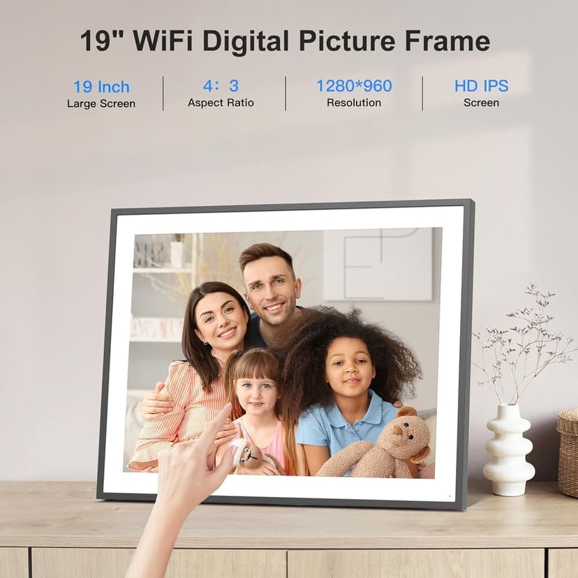 19-inch Digital Picture Frame Large-Photo-Frame - 64GB Dual-WiFi Digital Frame, Light Sensor, Full Function, Sharing Photos Videos via App or Email Instantly, Unlimited Cloud Storage, Wall Mountable