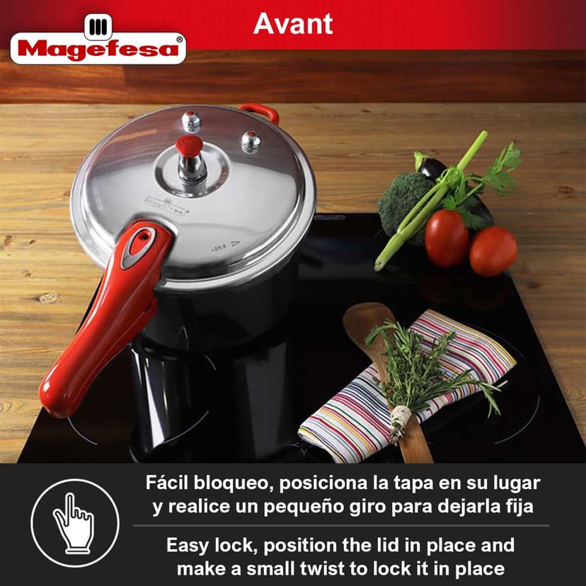 MAGEFESA Avant Red Pressure Cooker, 6.2 Quart, made of very resistant aluminum, compatible with gas, electric, ceramic stoves, pressure canner, canning cooker pot, stove top instant fast cooking