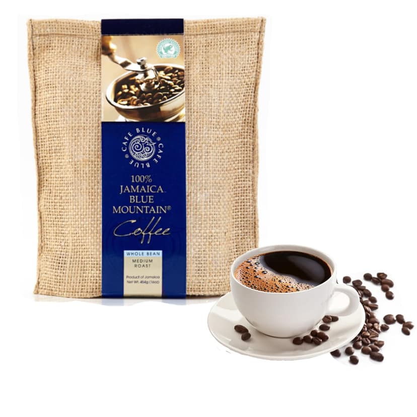 Cafe Blue 100% Authentic Jamaica Blue Mountain Medium Roast Whole Bean Premium Arabica Coffee, 16 Ounces (1 Pound, 454 Grams)