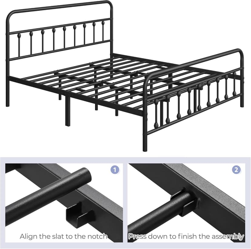 Yaheetech Classic Metal Platform Bed Frame Mattress Foundation with Victorian Style Iron-Art Headboard/Footboard/Under Bed Storage/No Box Spring Needed/King Size Black