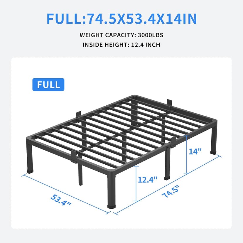 MAF 14 Inch Full Size Metal Platform Bed Frame with Round Corner Legs, 3000 LBS Heavy Duty Steel Slats Support, Noise Free, No Box Spring Needed, Easy Assembly