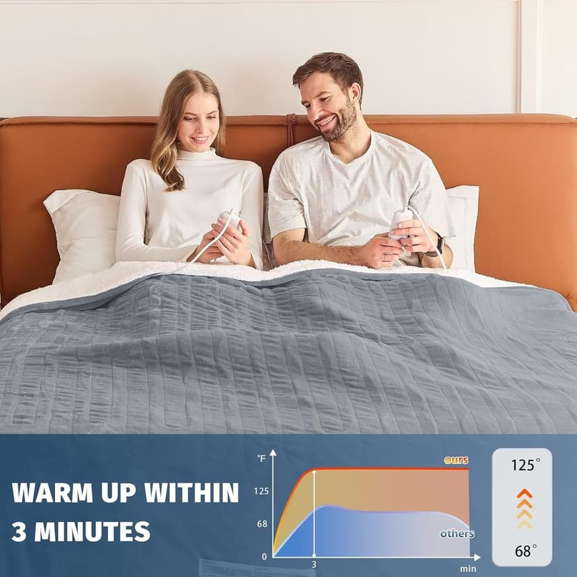 Heated Electric Blanket King Size - 90" x 108" Heating Blanket with Dual Control, 10 Heating Levels & 8 Hours Auto Off, Soft Warm Flannel Gifts Blanket with Over-Heat Protection, ETL & FCC Certified