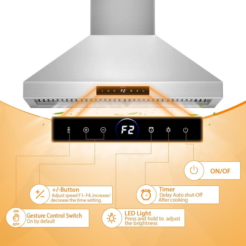 48 Inch Wall Mount Range Hood 1200CFM, 4-Speed Wall Mount Range Hood with Touch Control & Gesture Sensing Stainless Steel Kitchen Stove Vent Hoods with 4 LED Lights Ultra Series