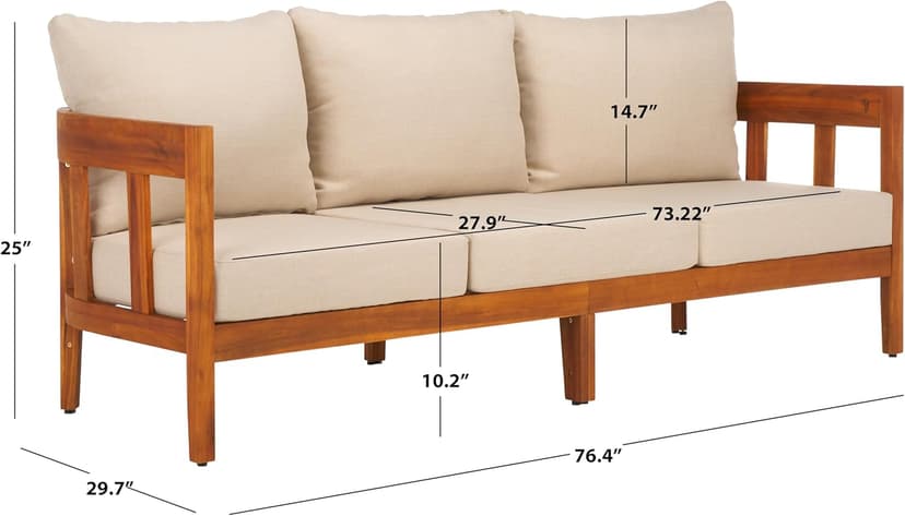 SAFAVIEH Outdoor Collection Owen Natural Teak Solid Wood/Taupe Cushion 3-Seater Sofa