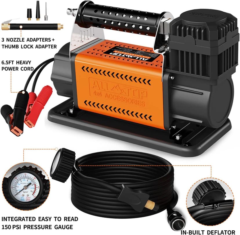ALL-TOP Air Compressor Kit, 12V Portable Inflator 7.06CFM, Offroad Air Compressor for Truck ,Air Pump for Car Heavy Duty, Max 150PSI for SUV 4x4 Vehicle RV Tire
