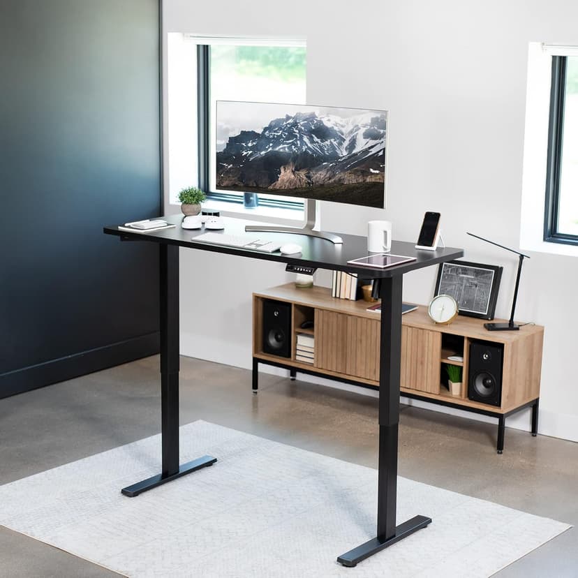 VIVO Electric 60 x 24 in Standing Desk, Memory Height Adjustment, 1B Series, One-Piece Black Top, Black Frame, DESK-KIT-1B6B