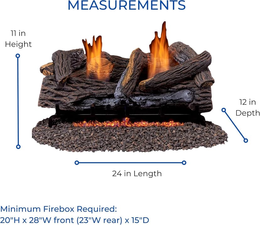Duluth Forge DLS-24T-2 Dual Fuel Ventless Fireplace Logs Set with Thermostat, Use with Natural Gas or Liquid Propane, 33000 BTU, Heats up to 1100 Sq. Ft, Stacked Red Oak, 24 Inches