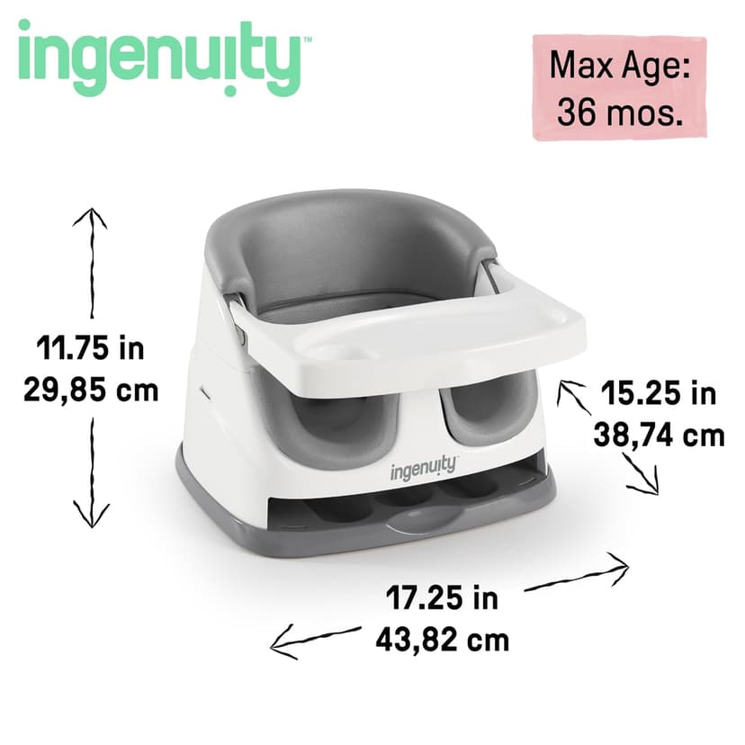 Ingenuity Baby Base 2-in-1 Booster Feeding and Floor Seat with Self-Storing Tray - Slate