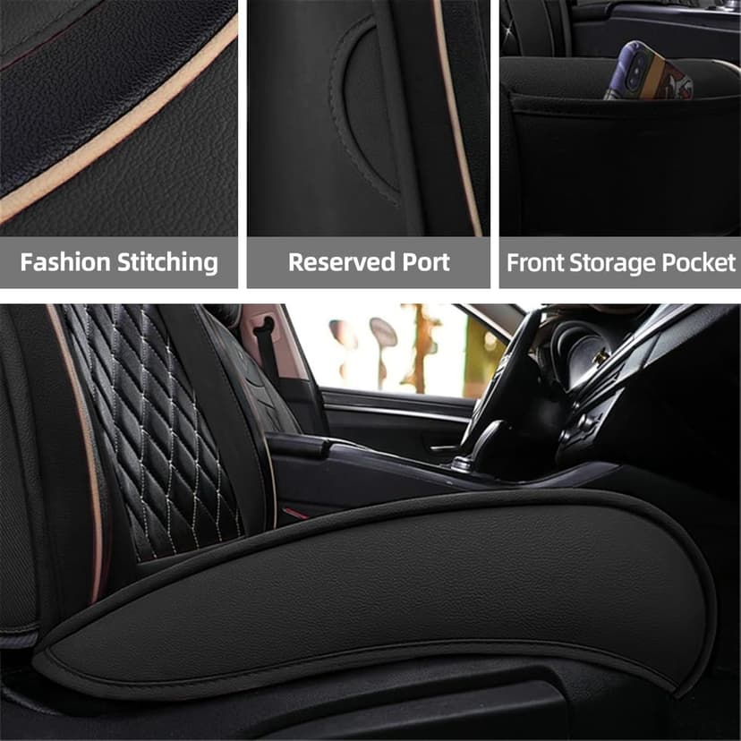 Car Seat Covers Full Set, Super Luxurious Heavy Duty Waterproof Leather Automotive Vehicle Cover for Cars SUV Pick-up Truck, Universal Non-Slip Seat Car Accessories (Black)