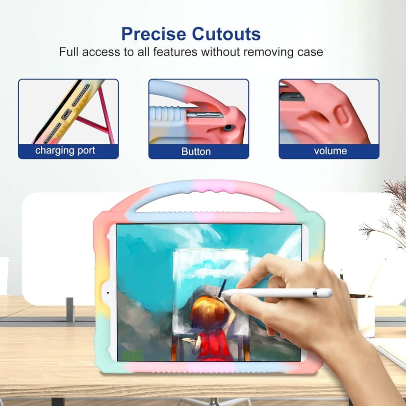 Kids Case for iPad 9th 8th 7th Generation,Shockproof Silicone Kids Cover for iPad 10.2 2021/2020/2019 with Handle Stand for New Apple iPad 10.2 inch(Rainbow)