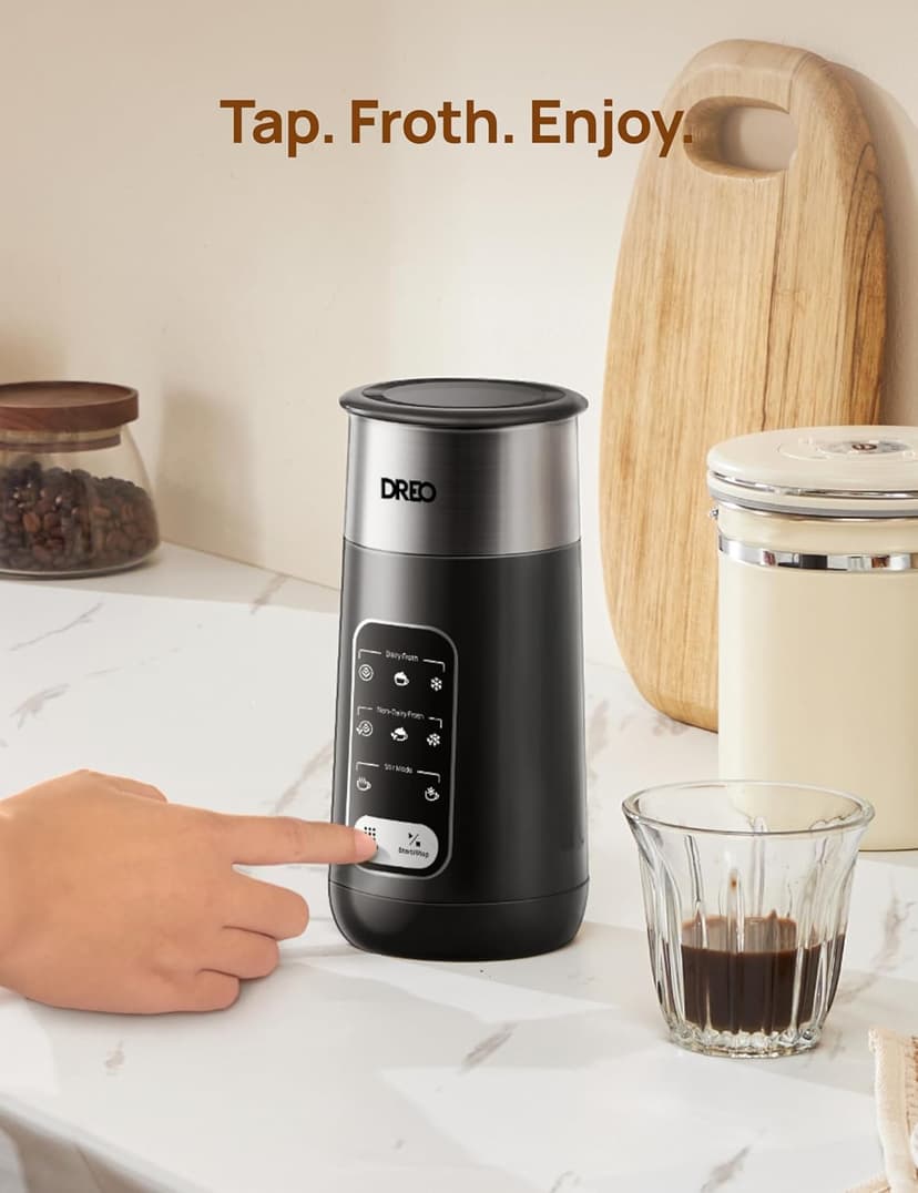 Dreo Milk Frother, 8-in-1 Electric Frother for Latte Art Coffee, 9oz/270ml Warm and Cold Foam Automatic Frothers for Dairy and Non-Dairy Milk, LED, Easy to Clean, BaristaMaker Air