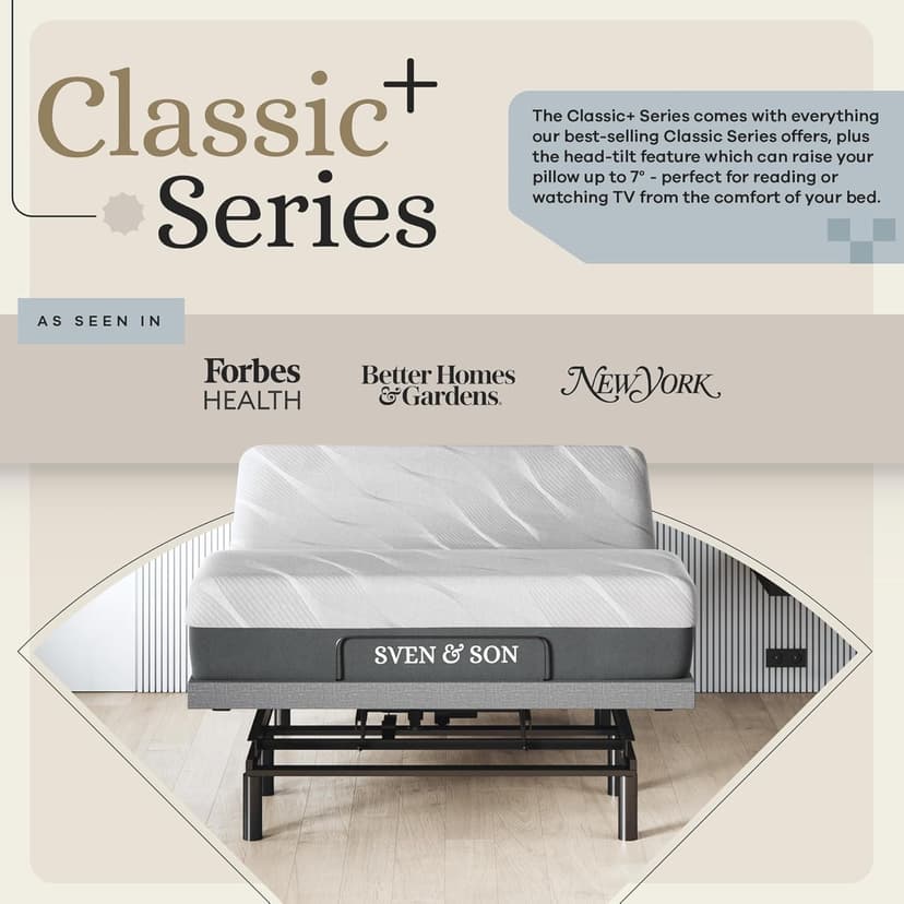 Sven & Son Harmony Adjustable Bed Base, Head and Foot Lift, Massage, Under-Bed Lights, USB, Gel Memory, Zero Gravity Smart Frame - Full + 12 inch Memory Foam Matt (Medium)