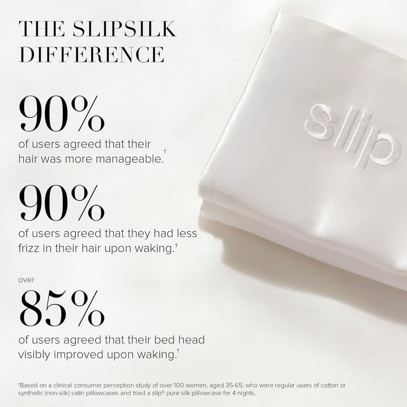 slip The Original Queen Pure Silk Pillow Case - 100% Pure 22 Momme Mulberry Silk - Queen Size Standard Pillow Case - Anti-Aging, Anti-BedHead, Anti-Sleep Crease, White (20" x 30")