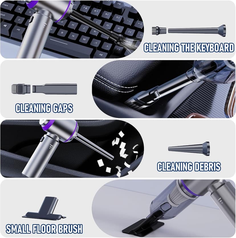 Car Vacuum Portable Cordless 20000PA High power Mini Vacuum Cleaner 4-in-1 Compressed Air Duster & Air Blower & Pump Hand Held Vacuum with Brushless Motor for Car, Home, Office,Camping (Purple)