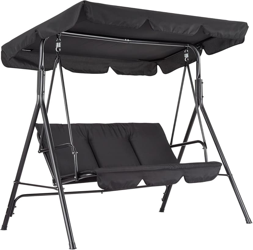 Outdoor Porch Swing Chair with Adjustable Canopy for Adults 3 Seat Glider Bench with Thickened Cushions Outside Patio Swing for Backyard Lawn Garden Black