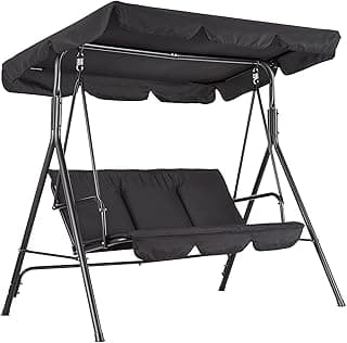 Outdoor Porch Swing Chair with Adjustable Canopy for Adults 3 Seat Glider Bench with Thickened Cushions Outside Patio Swing for Backyard Lawn Garden Black