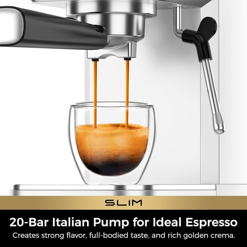CHULUX Slim Espresso Machine with Milk Frother Steam Wand, 20 Bar Professional Italian Pump Espresso Coffee Machine for Home Cappuccino & Latte Maker, Silver